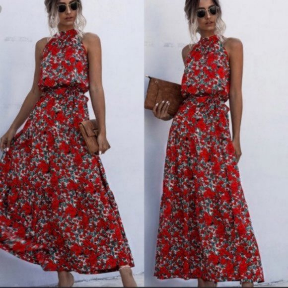 Dresses & Skirts - STEVIE Polka Dot Halter Maxi